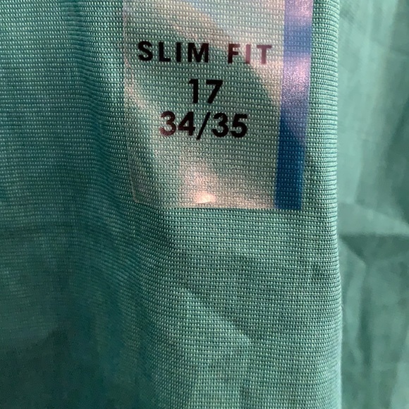 NEW VanHeusen Studio Slim Fit Wrinkle Free Stretch 17 34/35 NWT Pine Green $45 - Picture 4 of 9